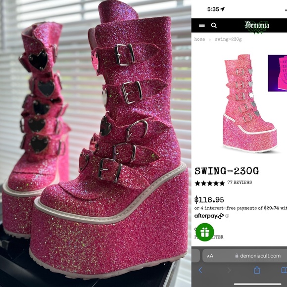 Demonia Shoes - Demonia Cult Swing-230G Pink Glitter Platform Boots